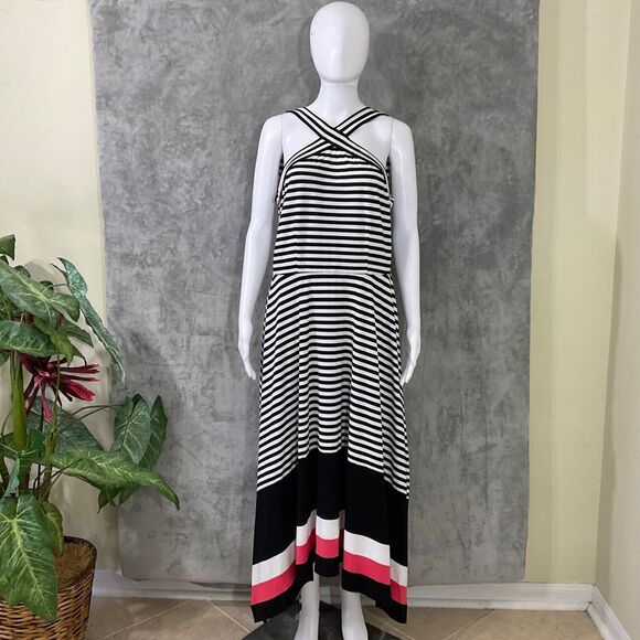 Signature by Robbie Bee Sleeveless Maxi Dress Size L Multi contrasting stripes - Picture 4 of 12
